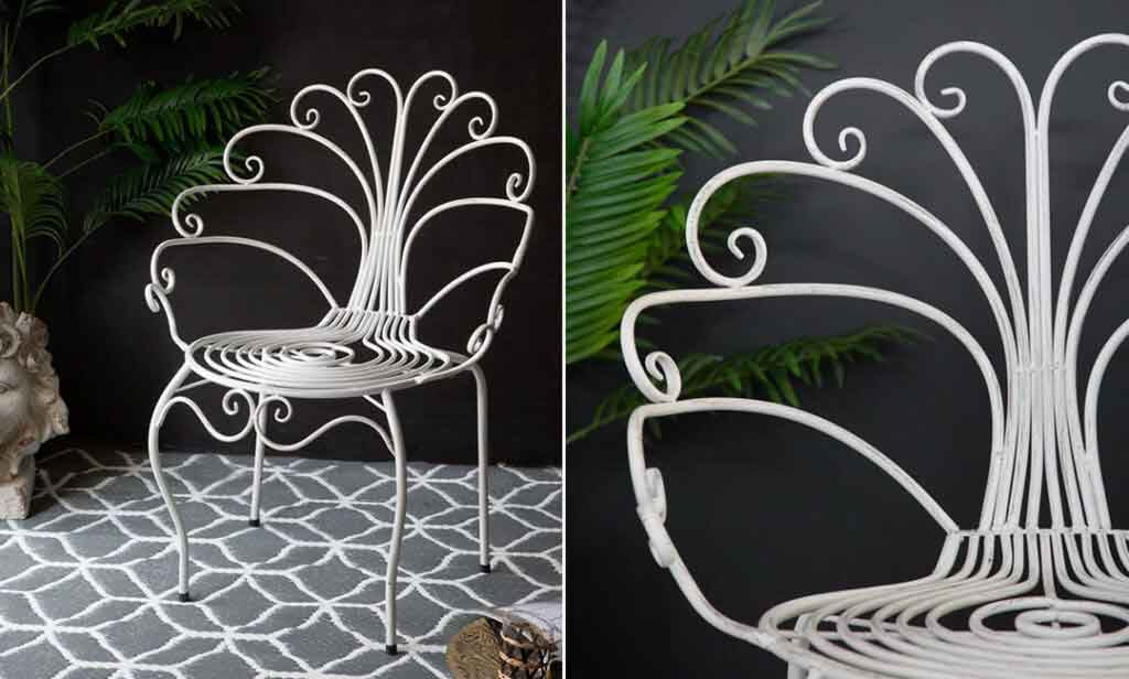 Image of the pretty peacock garden chair in white