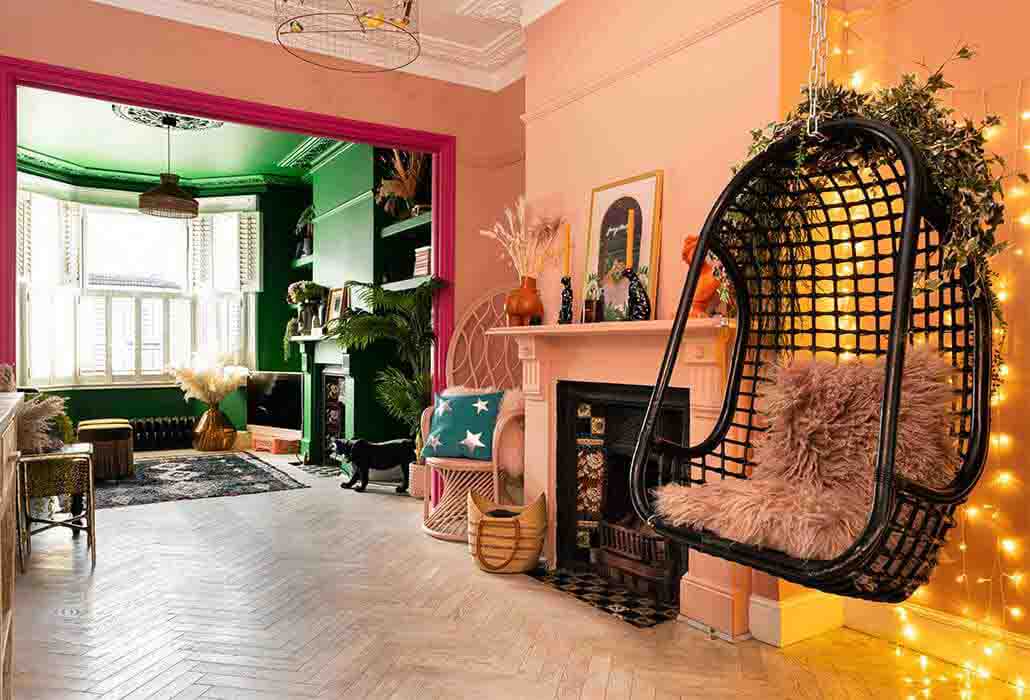 Lifestyle image of a pink living room.