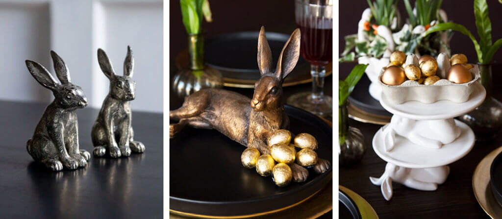 three images of easter bunny table ornaments