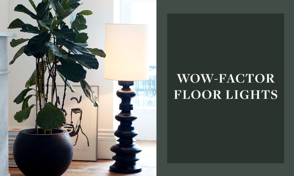 image of a large floor plant, art print and floor lamp