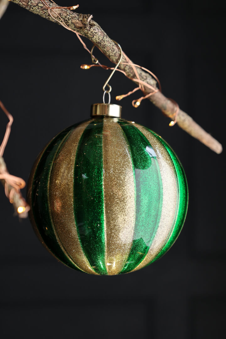 green and gold stripe bauble