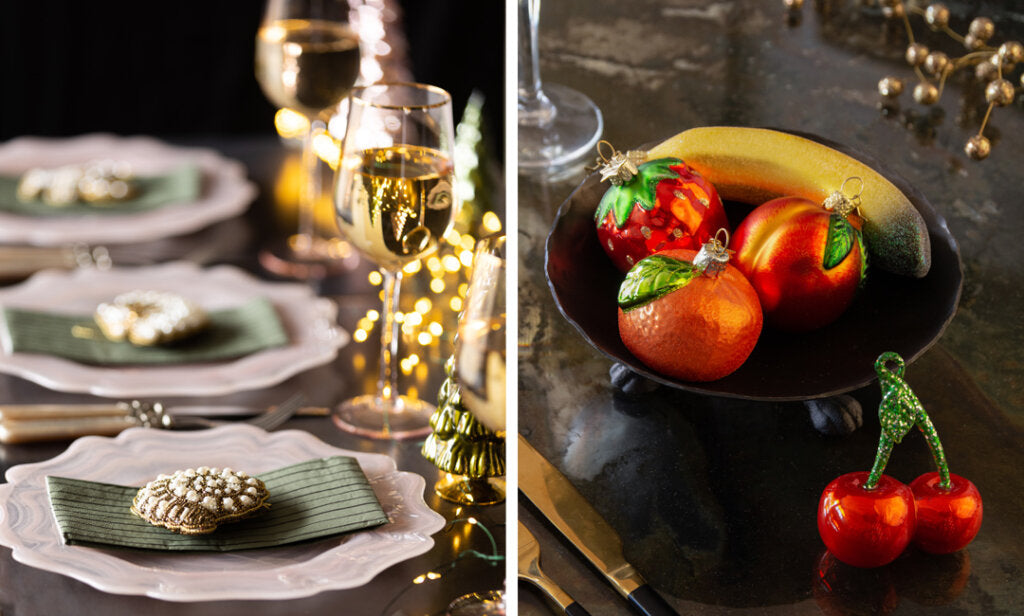 image of Christmas table settings including a pink and green theme and a fruity trend