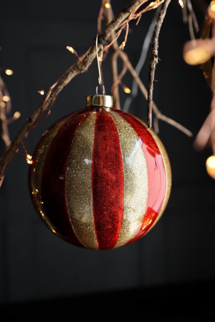 red and gold stripe bauble