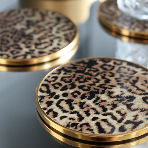 Lifestyle image of the Rockett St George Set of 4 Leopard Print Coasters.