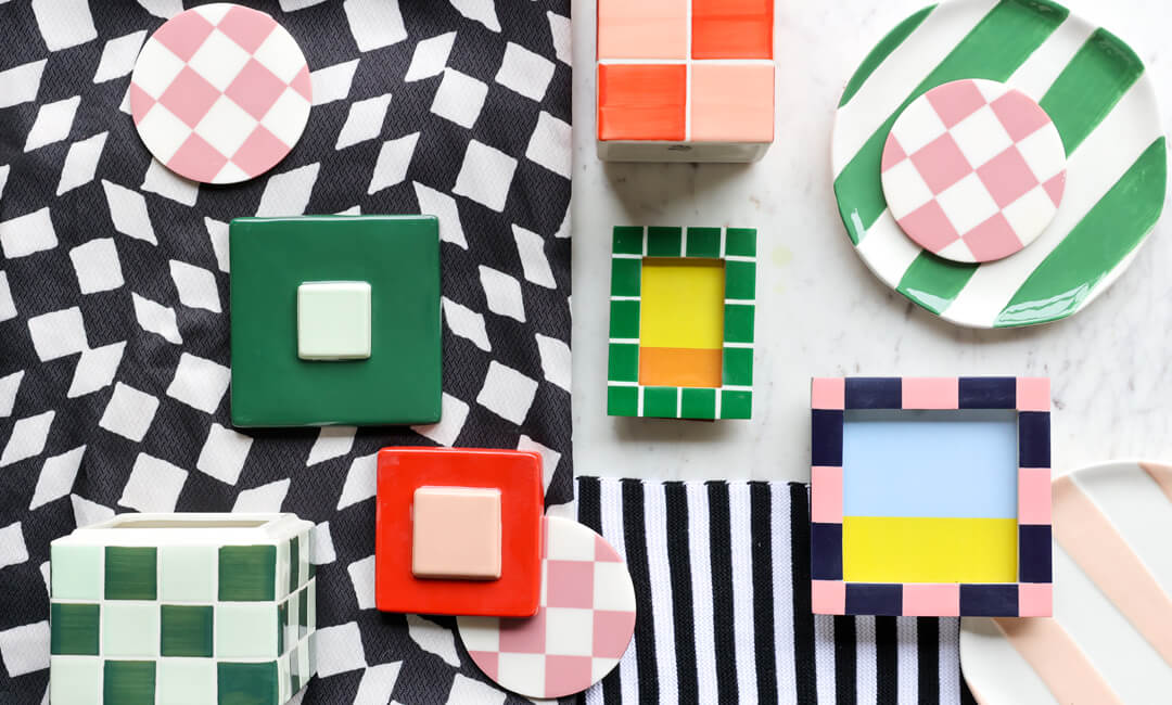 image of checks & stripes interior trend flatlay