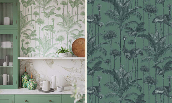 Images of Divine Savage's Crane Fonda Wallpaper in Palm Green & Jade Green