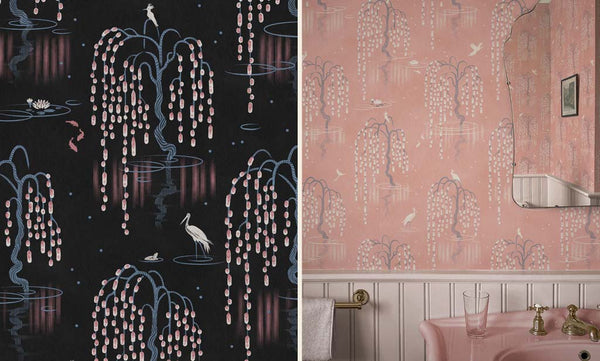 Images of Divine Savage's Kyoto Blossom wallpaper in Black Cherry & Lotus Pink