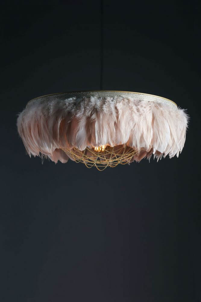 feather chandelier pink