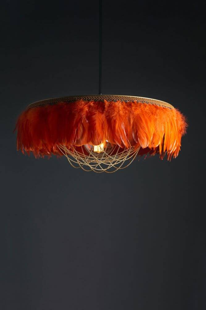 orange feather chandelier