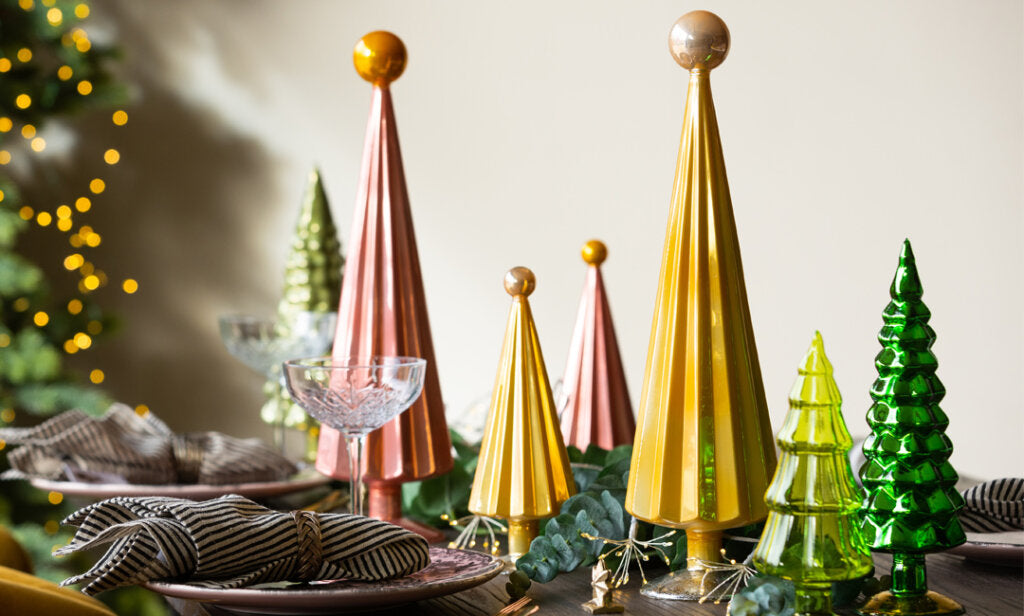 image of Christmas tree ornaments on the dining table
