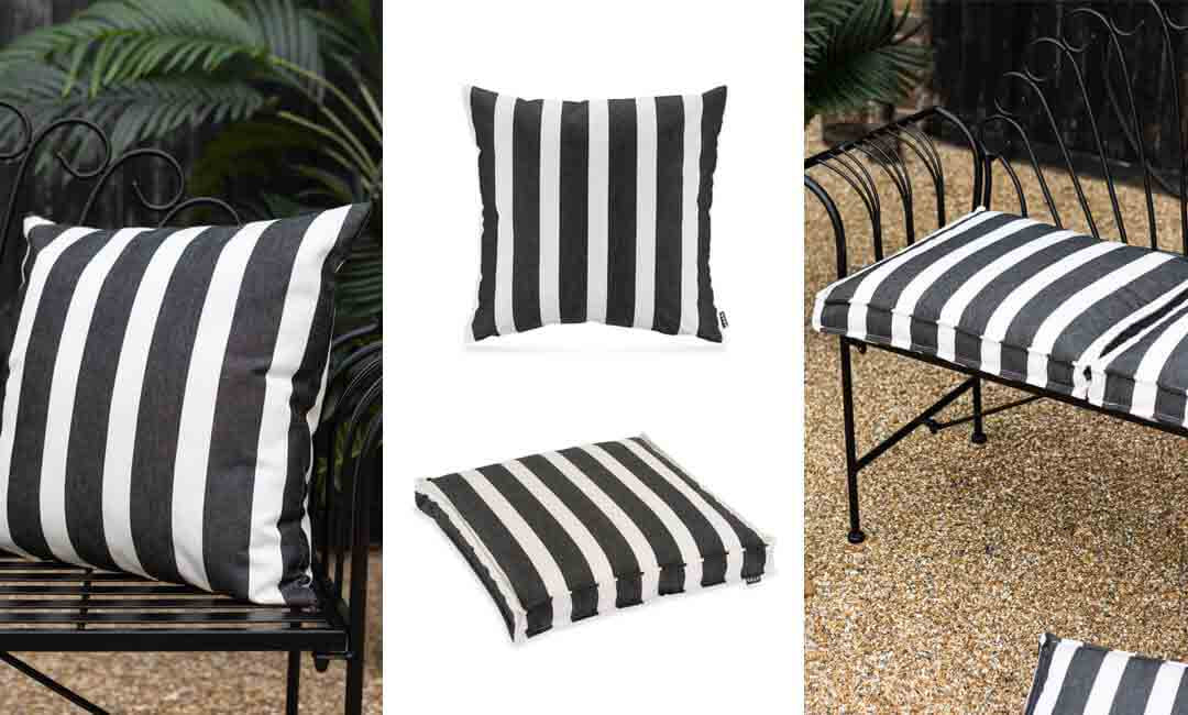gallery image of black & white stripe outdoor cushions