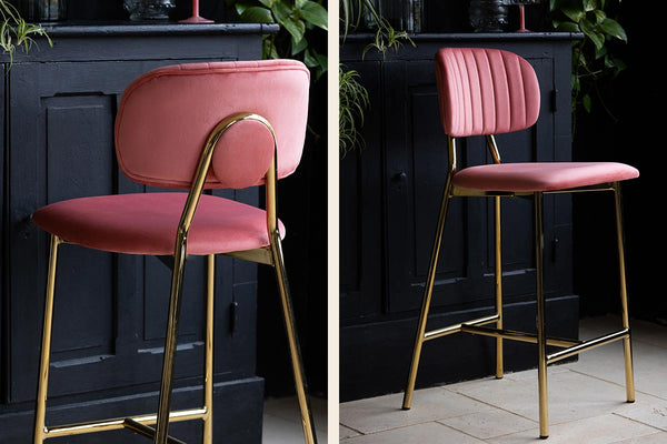 Pink coral bar stools with gold metallic legs