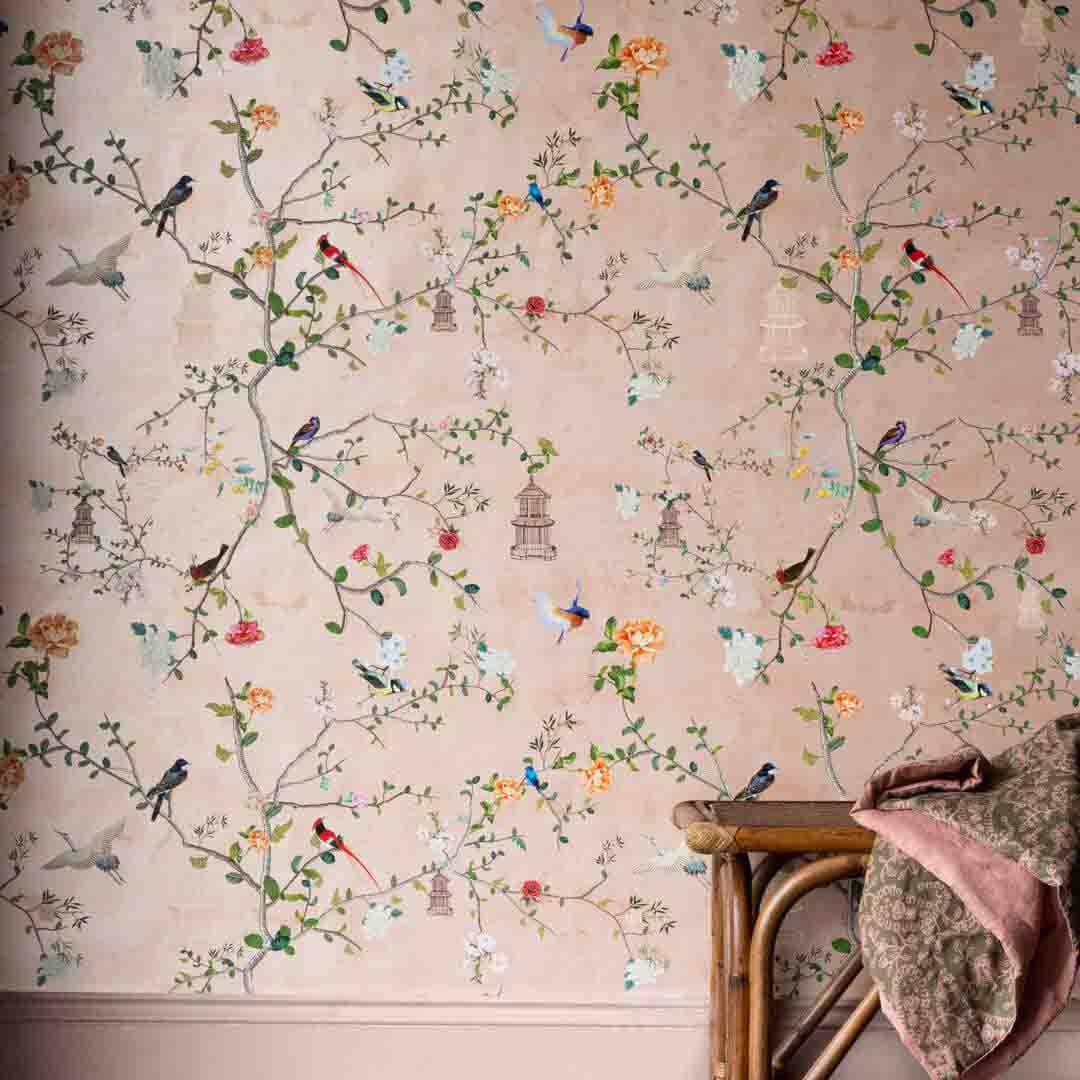 image of pink chinoiserie wallpaper