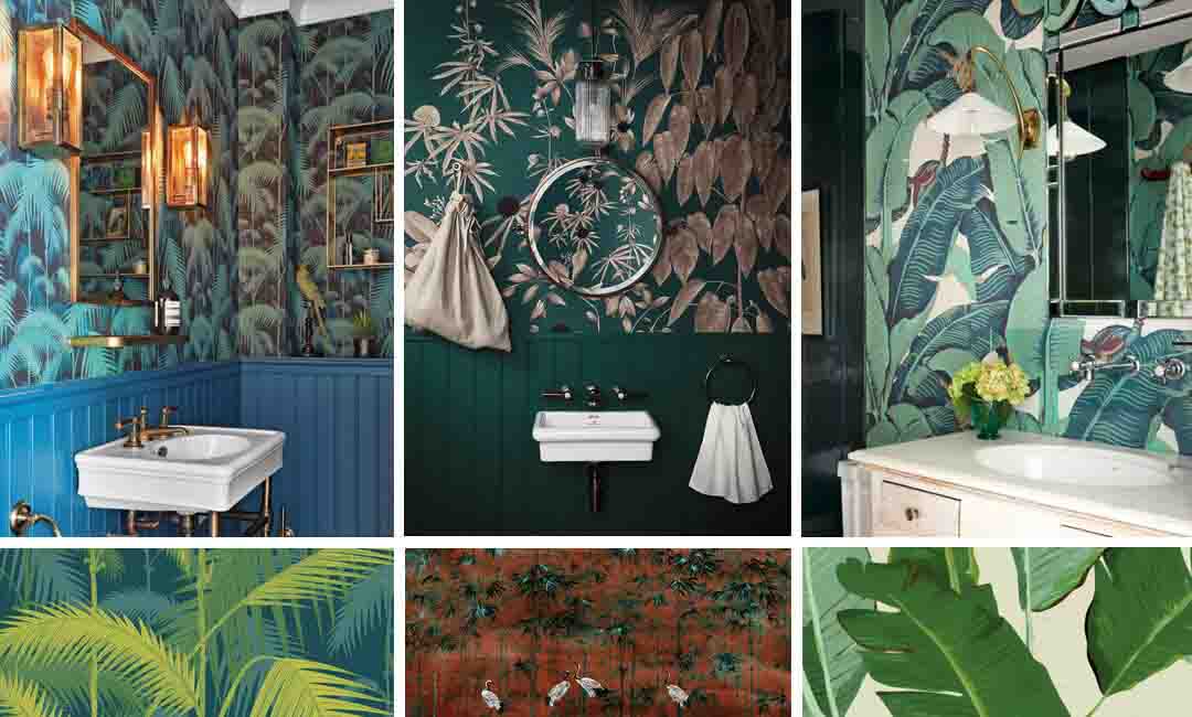 lifestyle image of botanical bathroom wallpaper ideas