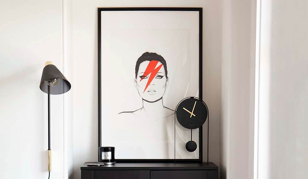 kate moss art print and monochrome interiors