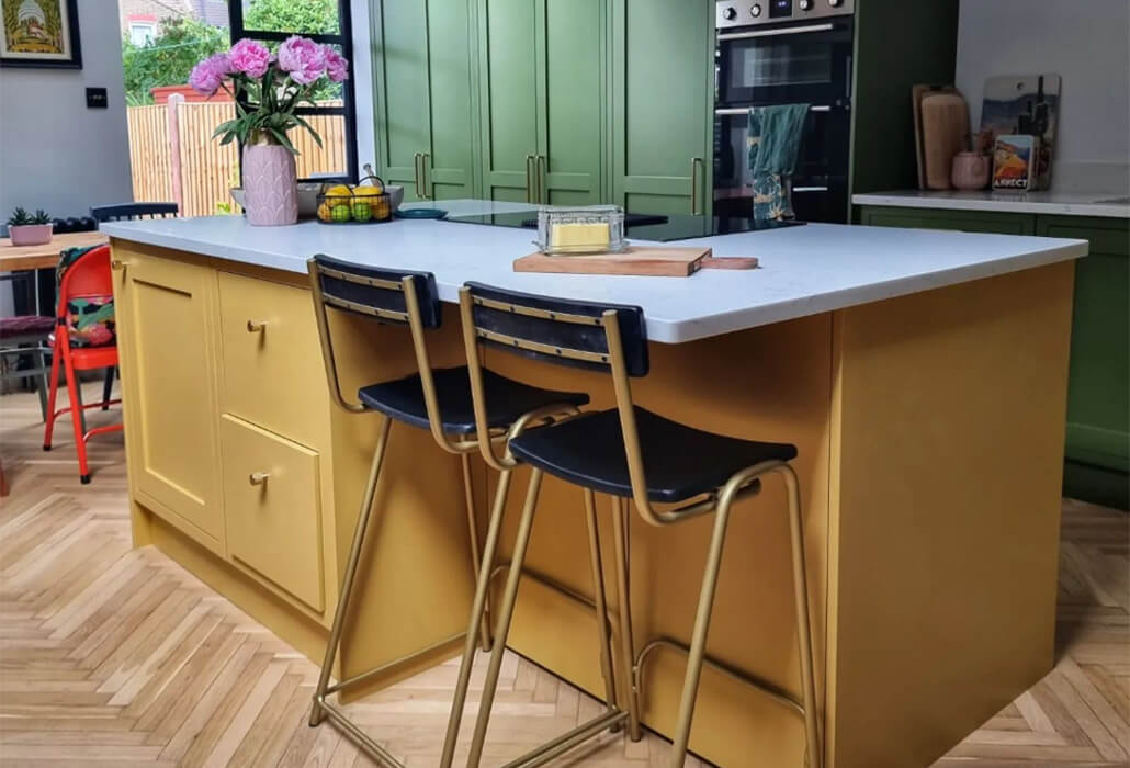 kitchen island with bar stools