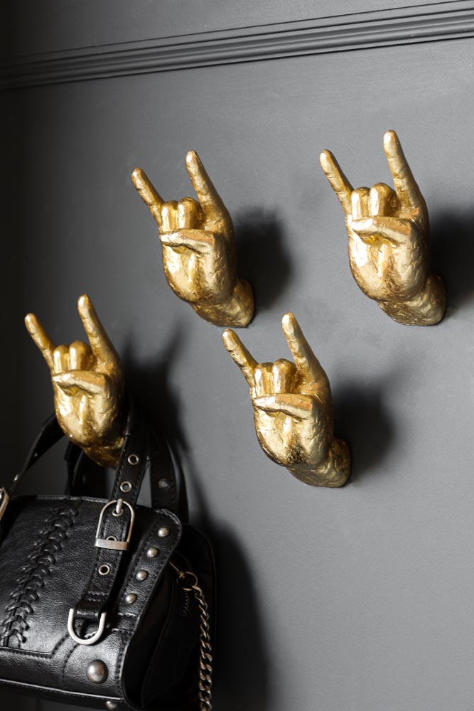 Set Of 3 Gold Cast Iron Hand Gesture Decorative Wall Hooks Key Towel - 4 X  2 X 1.75 inches - On Sale - Bed Bath & Beyond - 36701734