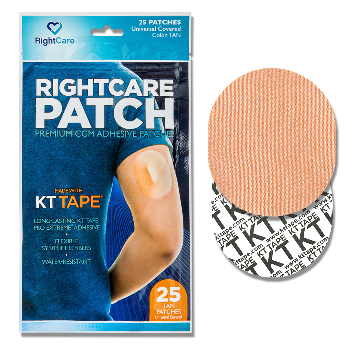 RightCare CGM Adhesive Patch made with KT Tape, Universal, Bag of 25 - RightCare Patch product image