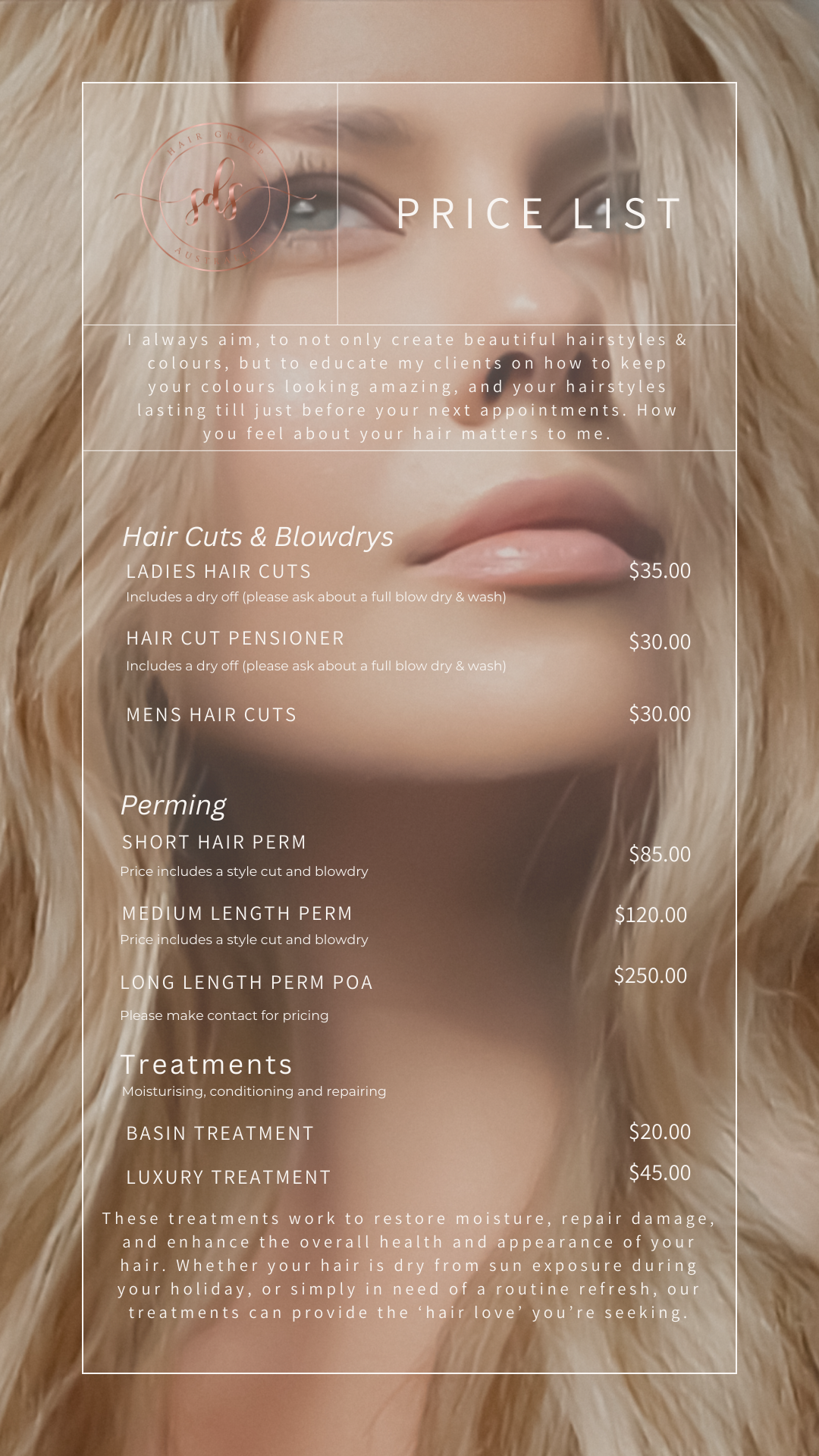 SDS Hair Group Price List