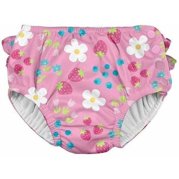 i Play Fun Ruffle Snap Reusable Swimsuit Diaper- Light Pink Daisy Fruit ...