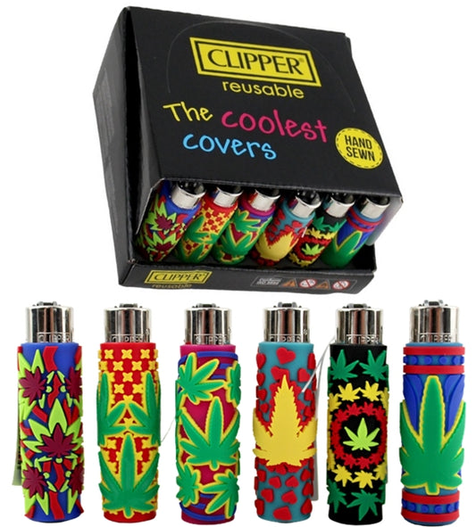 Brand New 6 Clipper Lighters With Hand Sewn Cover For Collectors