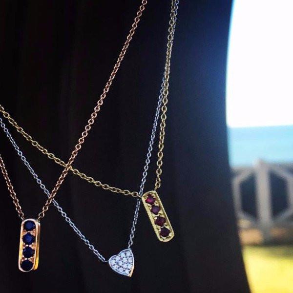 Mini Bar Necklaces In 18k White Gold And Sapphires