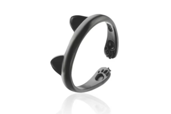 Kitty Cuddle Ring available in silver, gold, and black finishes, highlighting cat ear design.