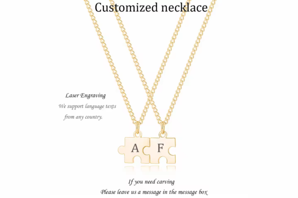 Connected Puzzle Pendant Necklace with interlocking design, signifying personal connections.