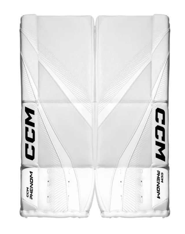 A photo of the CCM Phenom Senior Goalie Pads in colour white.