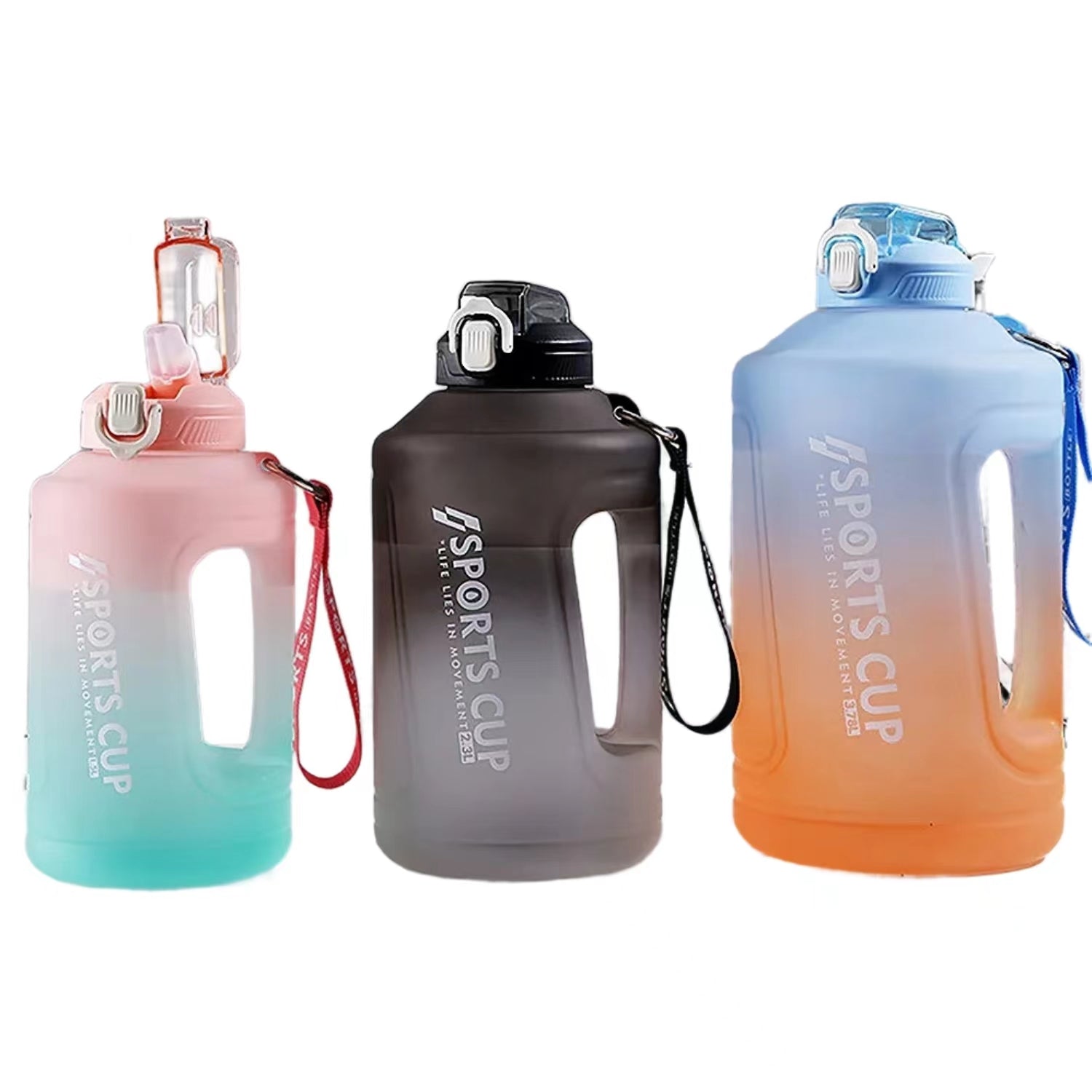 YCALLEY Sport 2l Water Bottle Reminder Silicone Sith Straw Waterbottle  Fitness Big Bottles 1500ML / 2300ML / 3800ML 2 liter