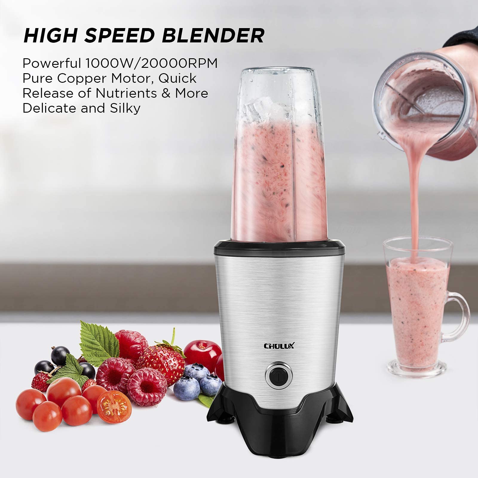 for Shakes and Smoothies, 1000W High Speed Blender for Kitchen