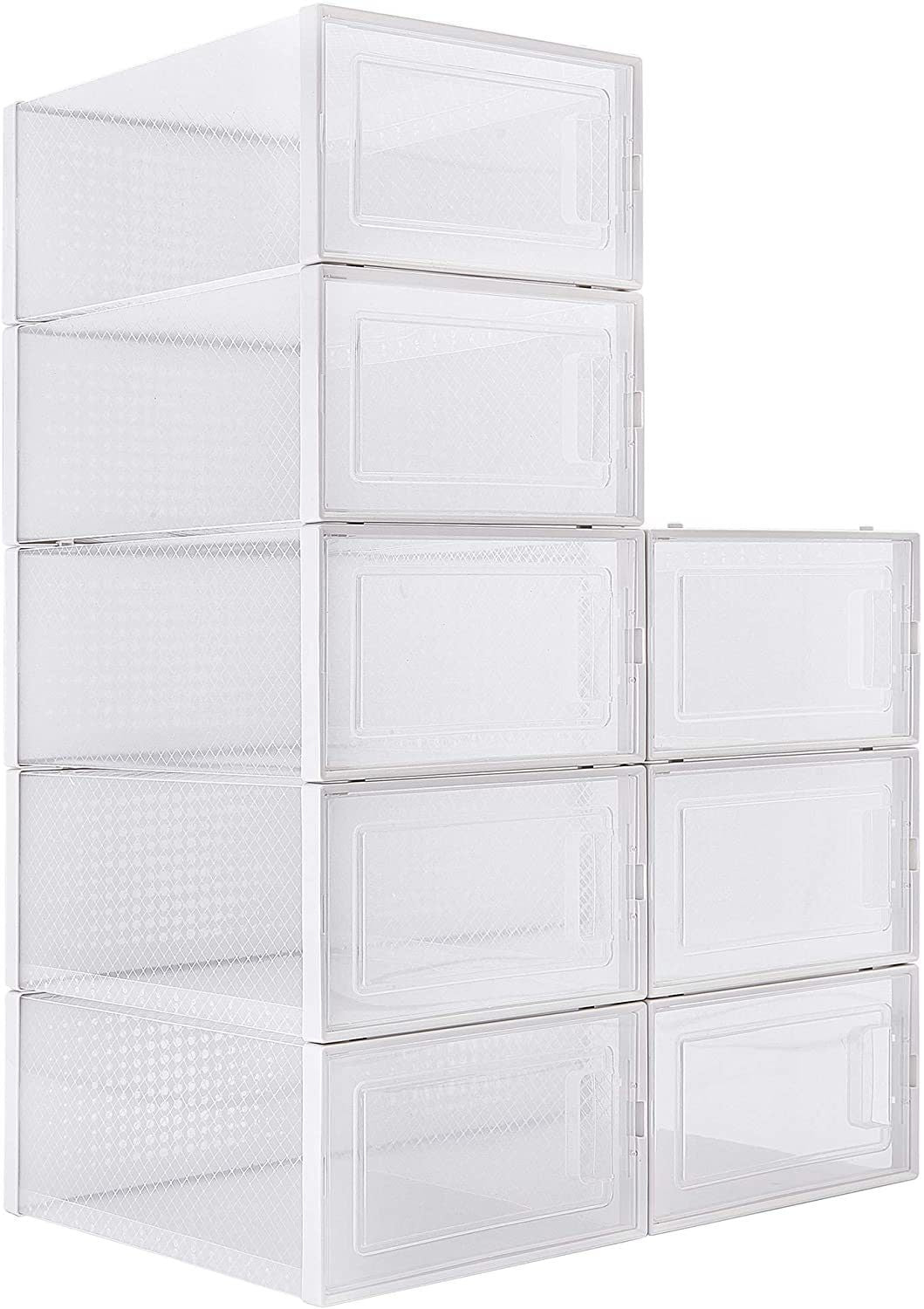 Foldable Stackable Clear Shoe Storage Box Organizer, 8 Pack, White
