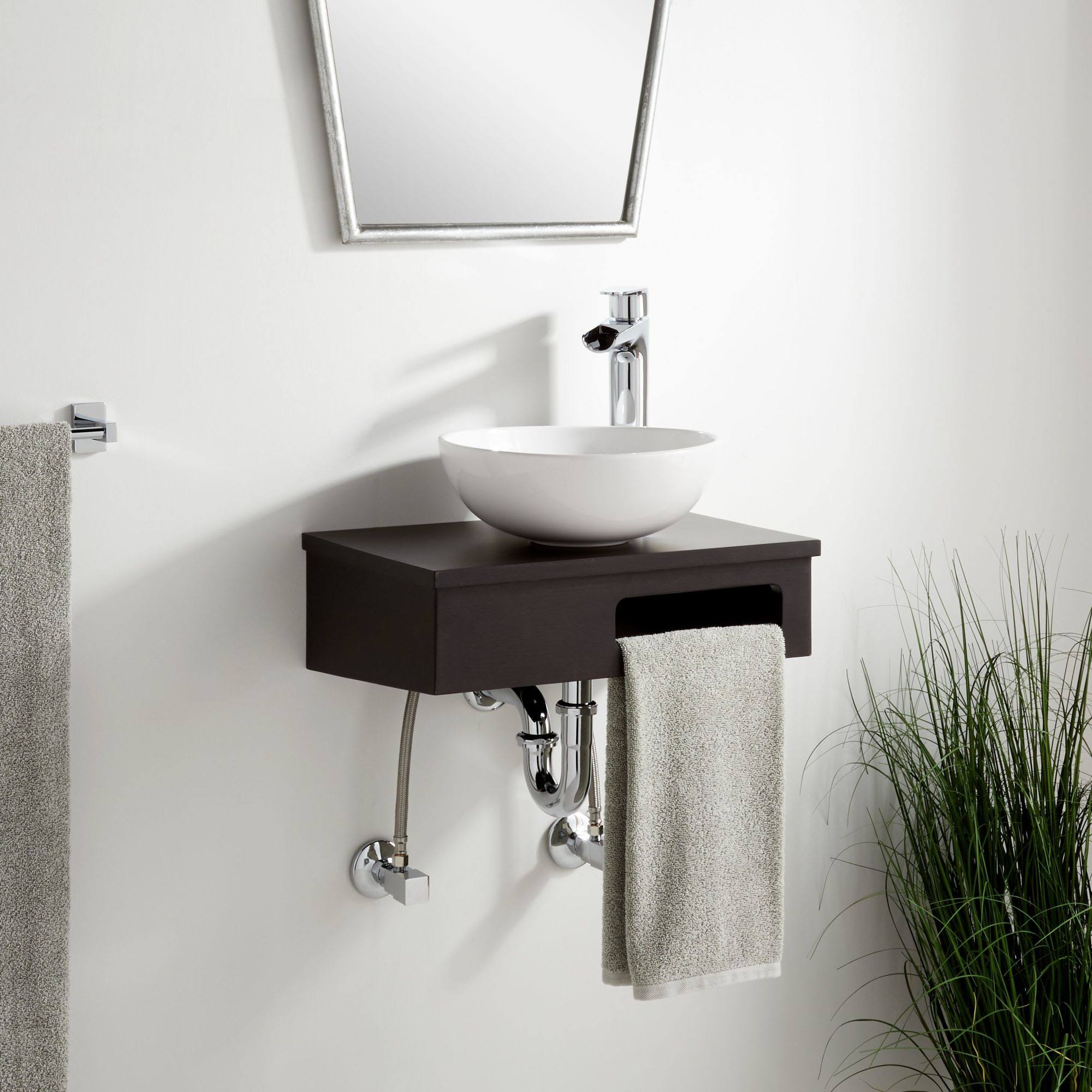 18 Nadiya Wall-Mounted Bathroom Vanity with Vessel Sink Signature Hardware Base Finish: Mocha Brown, Faucet Mount: No Drillings