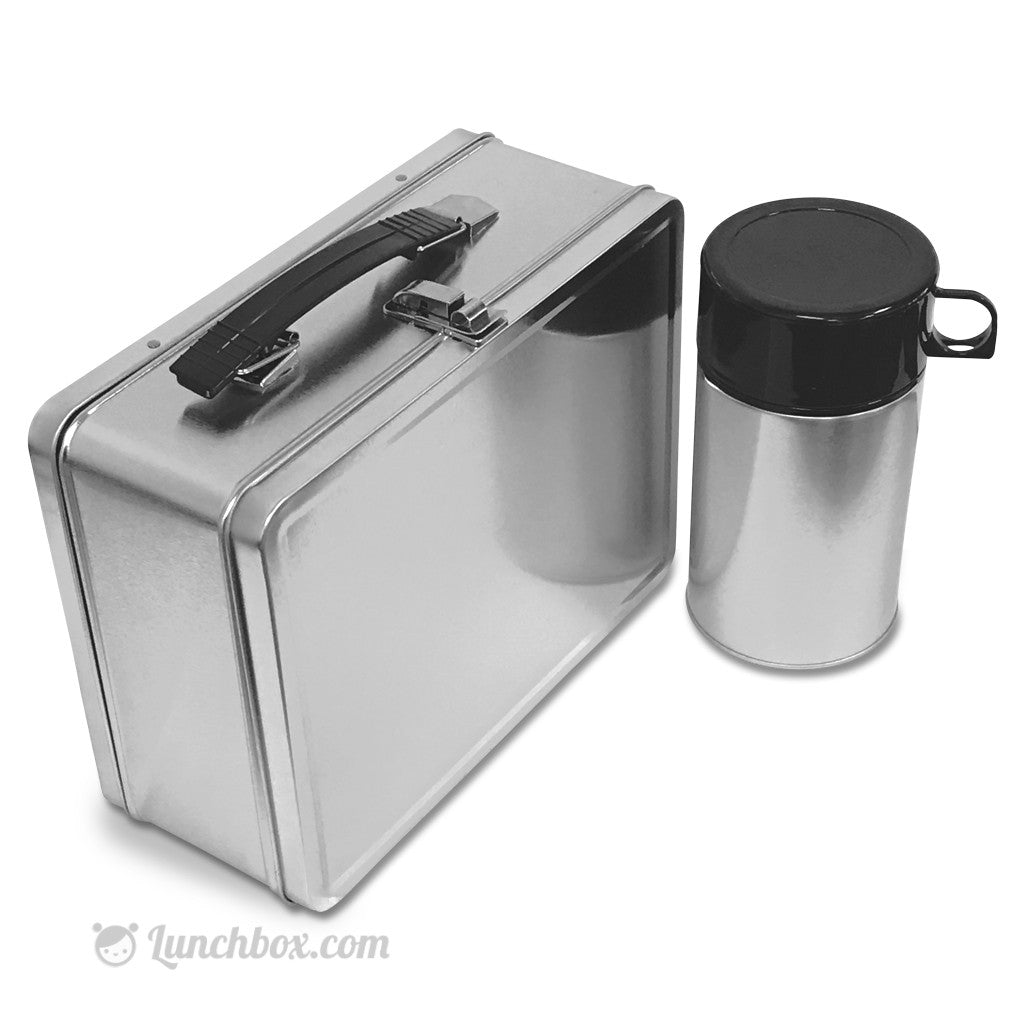 Plain Metal Lunch Box and Thermos 