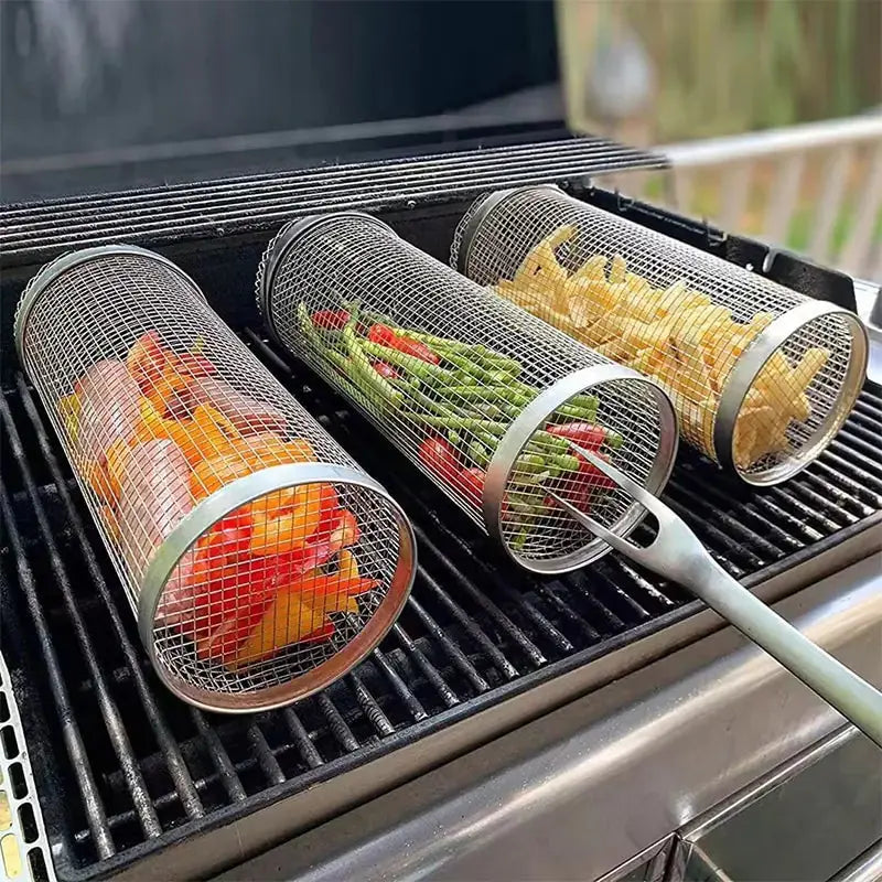 20cm/30cm New BBQ Basket Stainless Steel Grill Outdoor Round BBQ Campfire Grid Outdoor Picnic Camping Barbecue Cooking Supplies Zendrop