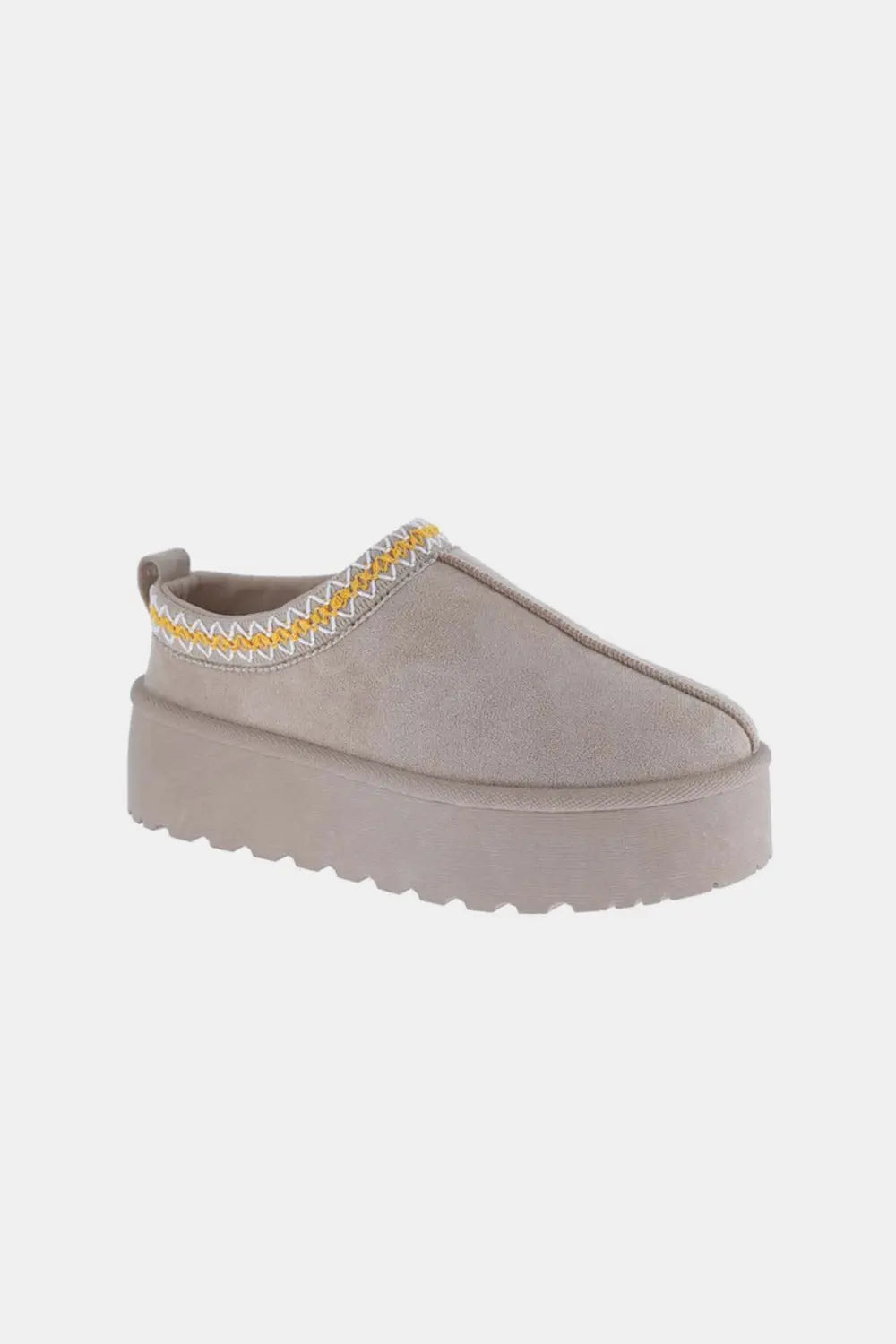Picture of the Taupe Platform Embroidered Trim Slip-On Boot.