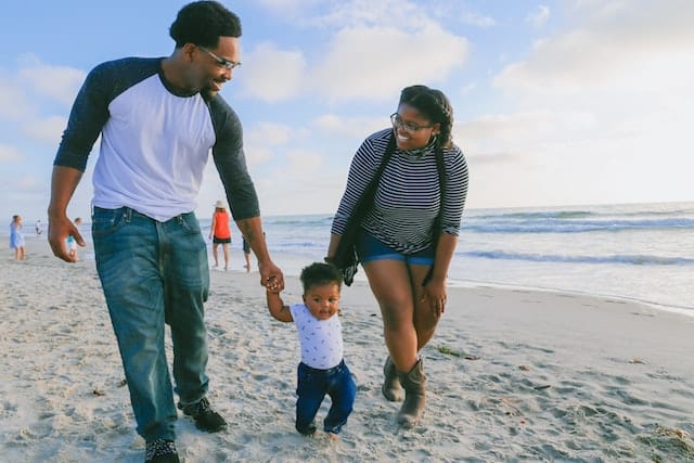 A happy family on the beach