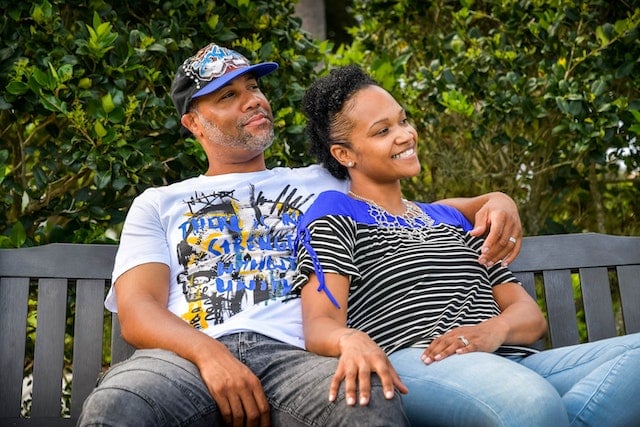 A man and a woman sitting on a bench