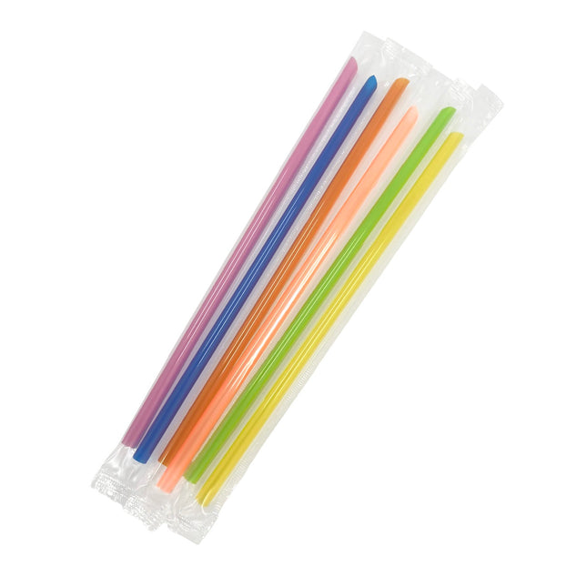 Choice 9 Neon Extra Wide Pointed Wrapped Boba Straw - 1600/Case