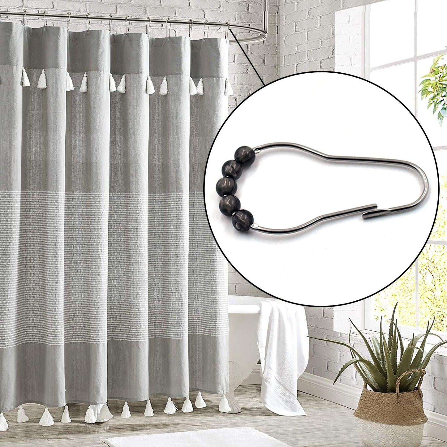 1797 Stainless Steel Bath Drape Clasp Curtain Hooks (Pack of 12 Pcs) 