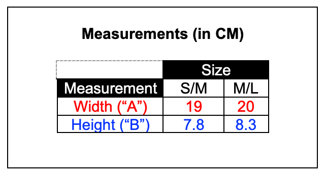 Sampan boat-shaped mask measurements table