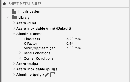 Fusion 360 sheet metal properties