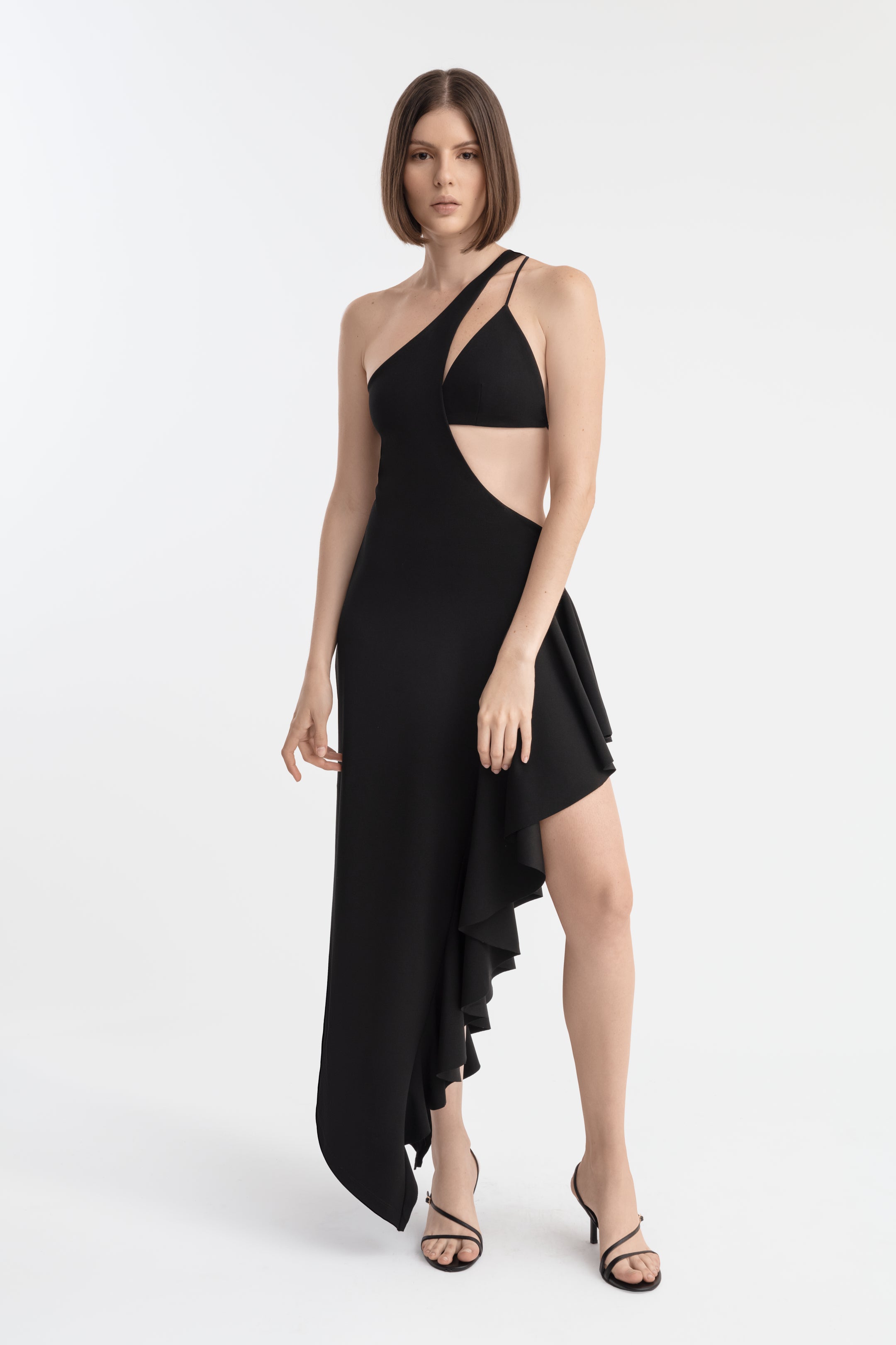 ANNE ASYMMETRIC RUFFLES DRESS BLACK - Marika Vera product image