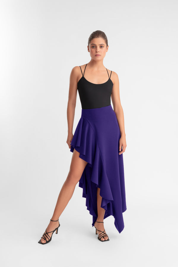 Lovito Casual Plain Asymmetrical Ruffle Hem Skirt for Women LNA41073 |  Shopee Malaysia