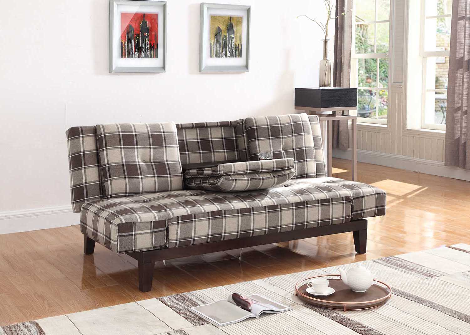 Causal Grey and Brown Plaid Sofa Bed – Overstock Outlet