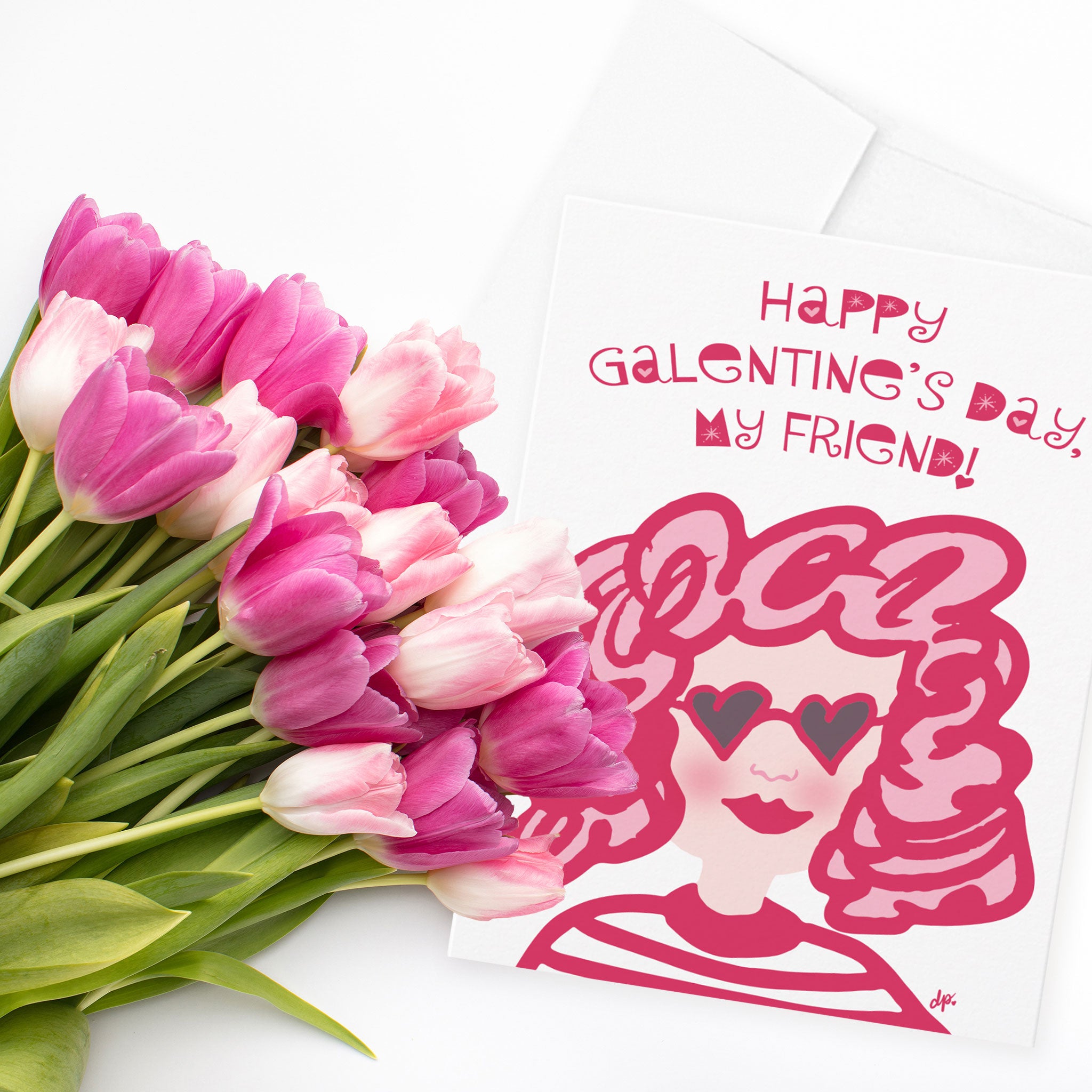 Cute Red & Pink Lady Galentine Card by The Spotted Olive