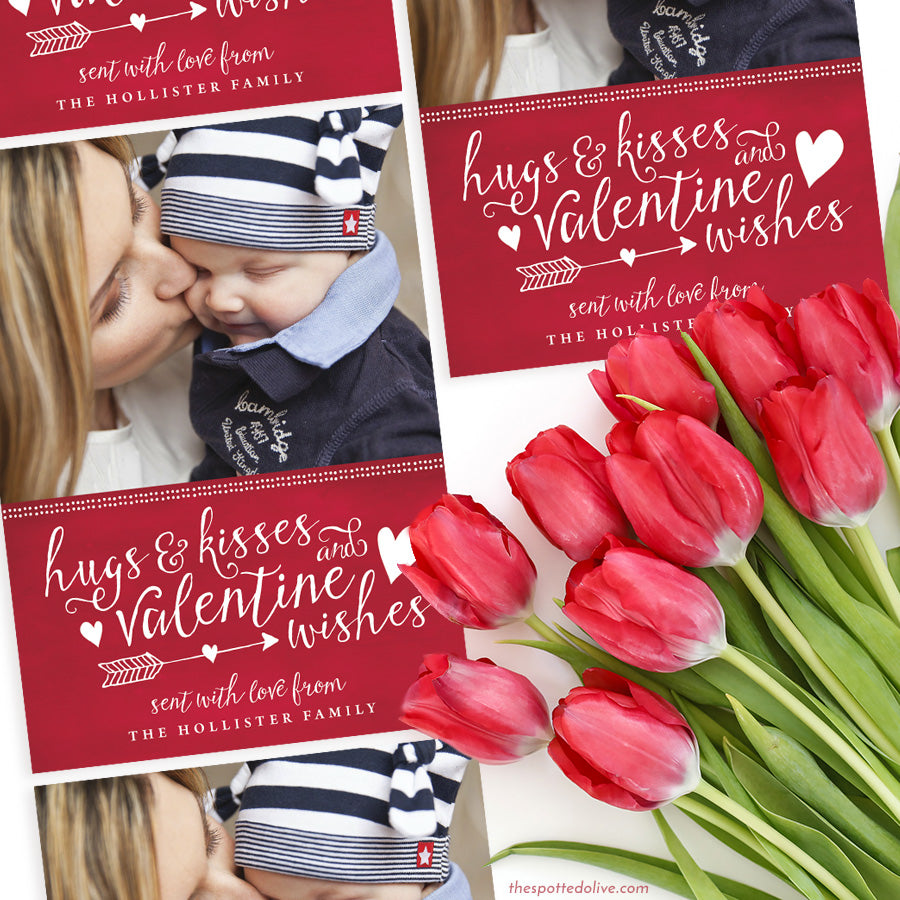 Hugs & Kisses & Valentine Wishes Photo Cards by The Spotted Olive