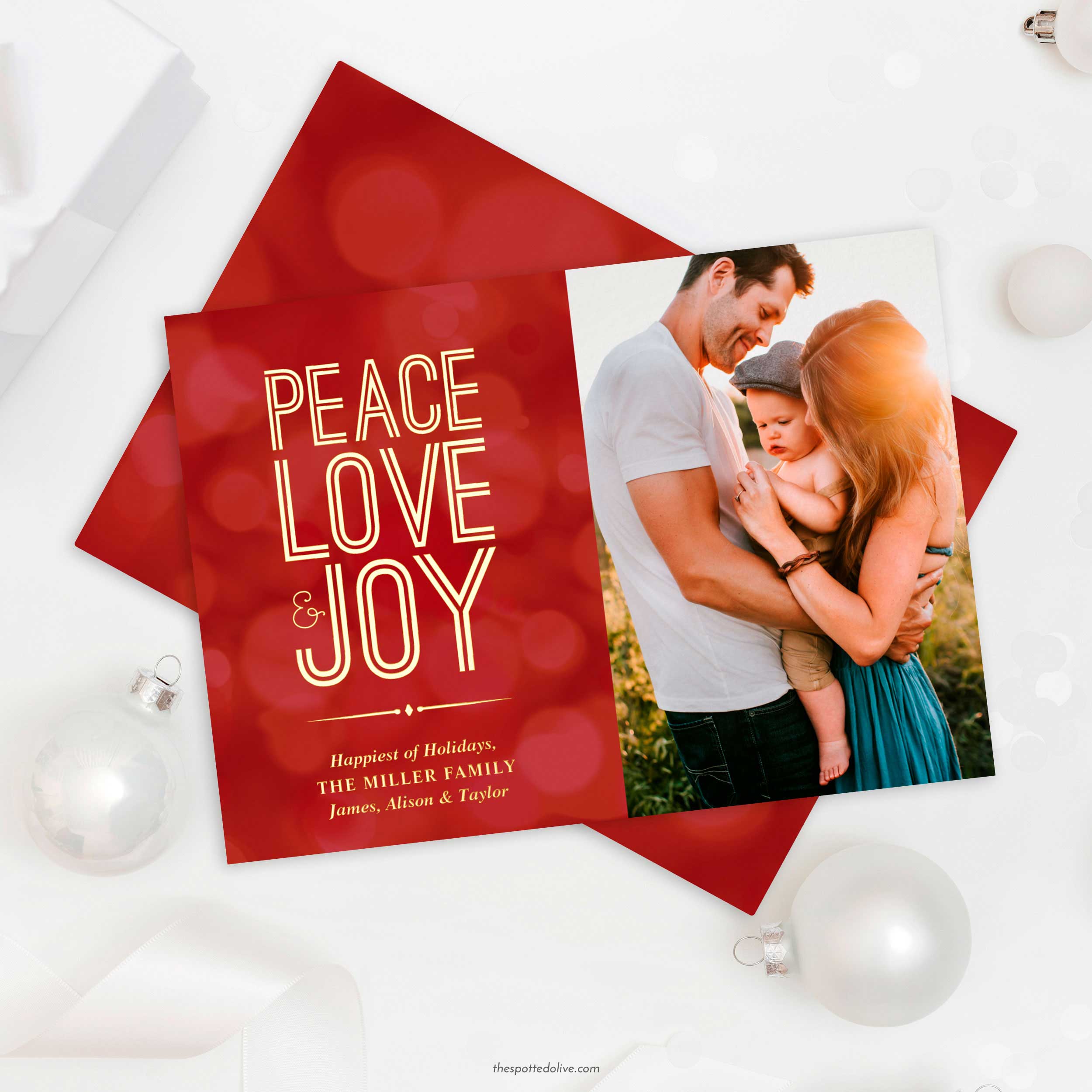 Peace Love Joy Foil Holiday Cards by The Spotted Olive