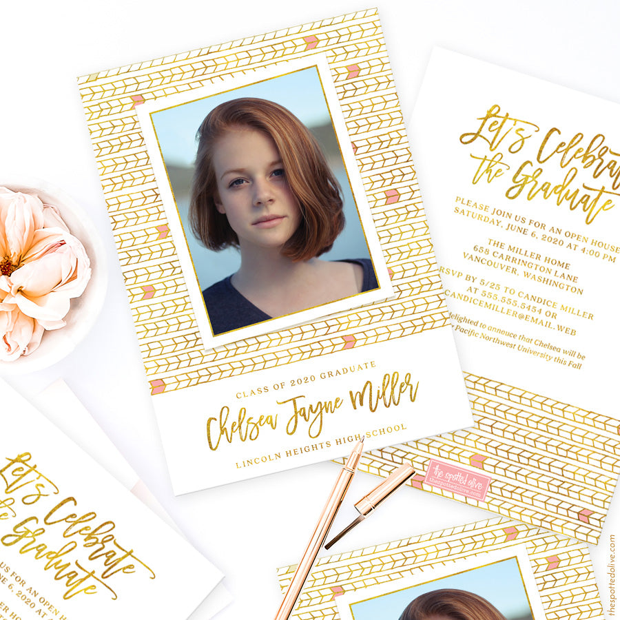 Pink & Gold Tribal Arrows Graduation Announcements/Invitations