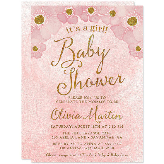 rose gold and pink baby shower invitations